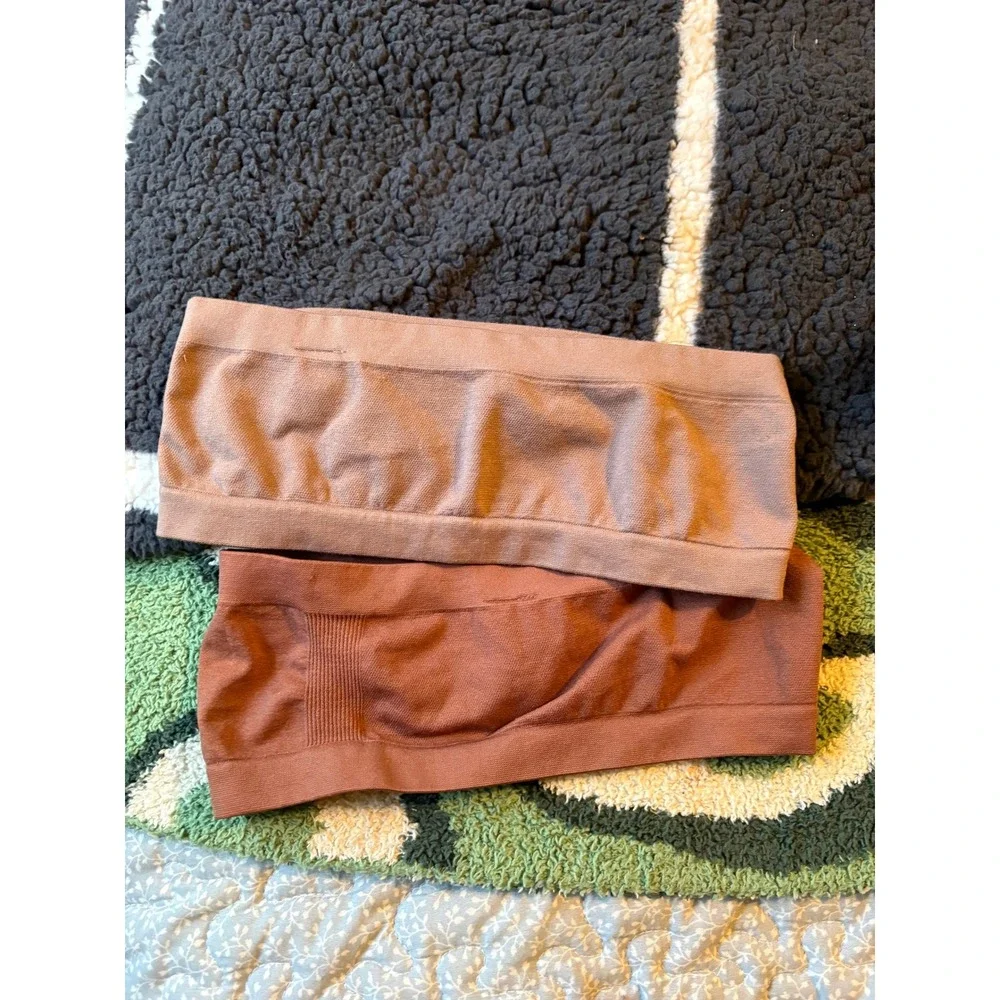 Nordstrom Seamless Bandeau Bra 2 Pack Tan Brown Wireless Tube Top Womens M/L‎